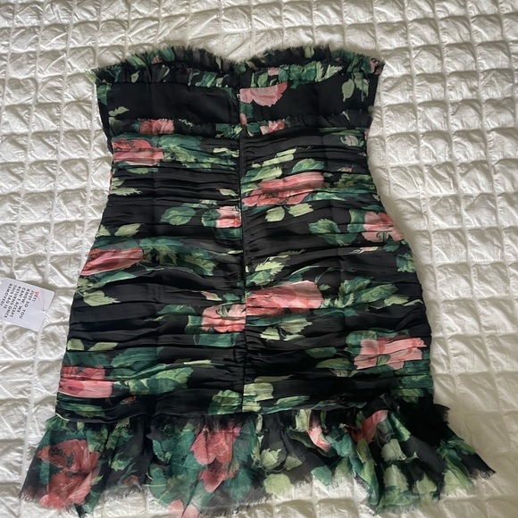 ASOS Strapless Black Floral Chiffon Mini Floral Dress - Picture 4 of 10